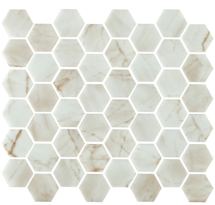 Mosaïque hexagonale blanc nacre