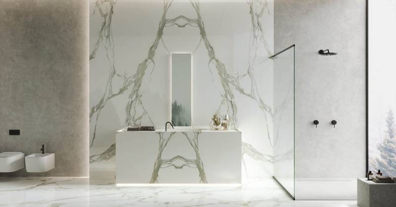 Carrelage salle de bain grand format élégante et moderne - Uzès dans le Gard