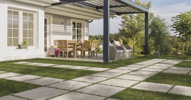 Dalle de terrasse de jardin 2cm 60x60cm pose sur plot - Uzès dans le Gard