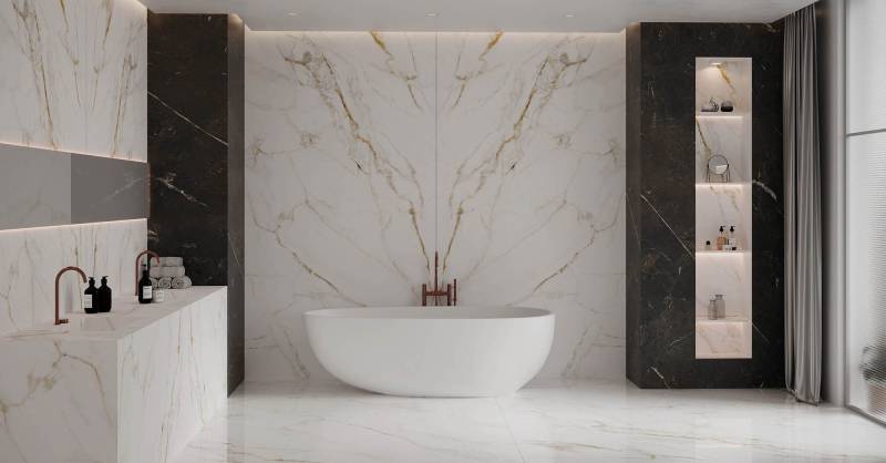 Carrelage salle de bain grand format élégante et moderne - Uzès dans le Gard